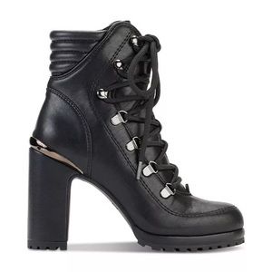 DKNY Lenni Suede Lace-up Platform Block Heel Boots